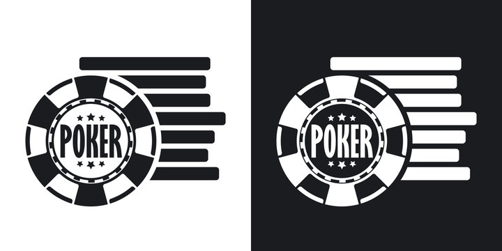 Vector poker chips icon. Two-tone version on black and white background