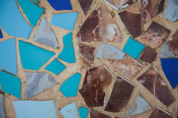 Recycled wall tiles stone, mosaic, broken glass, gravel, decorat