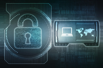 Security concept: Lock on digital screen, contrast, 2d illustration