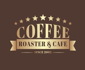 Gold Coffee logo with a ribbon for a cafe or shop