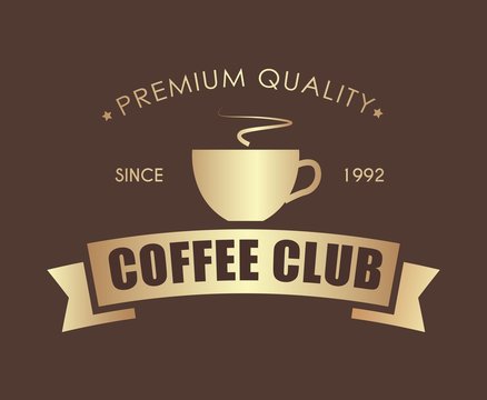 Gold Coffee logo with a ribbon for a cafe or shop