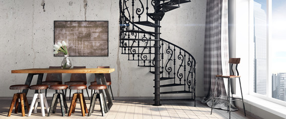 Modern bright interior . 3D render