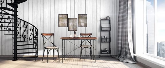 Modern bright interior . 3D render