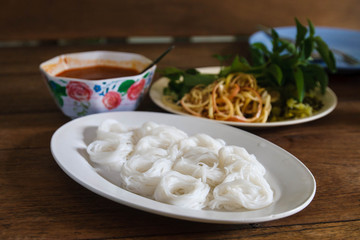 Thai Rice vermicelli with curry and vegetable.