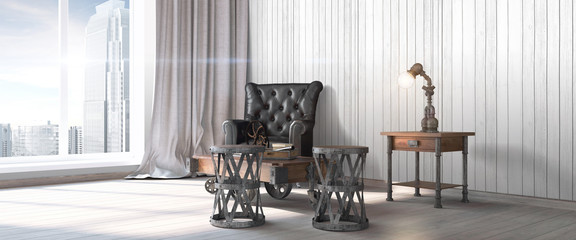 Modern bright interior . 3D render