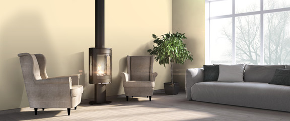 Modern bright interior . 3D render