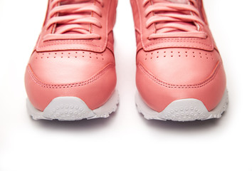 Sports leather sneakers. Free style. Classic. Fashion. Pink