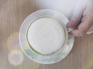 hot drink on wooden table