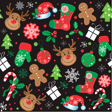 christmas seamless pattern on the black background