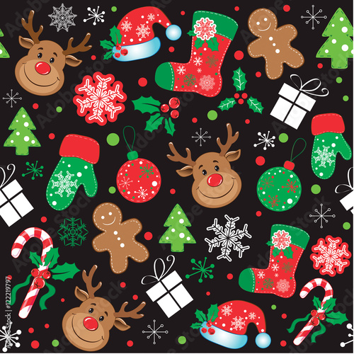 &quot;christmas seamless pattern on the black background&quot; 스톡 이미지, 로열티프리 벡터 파일 : Fotolia.com - 이미지
