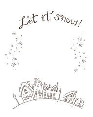 Hand drawn vector sketchy christmas and new year card with snowf