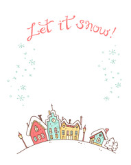 Hand drawn vector sketchy christmas and new year card with snowf