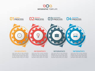 Business infographic template with gears cogwheels 4 steps, processes, parts, options. Vector illustration.