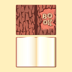 Wooden book cover and open format  book, template