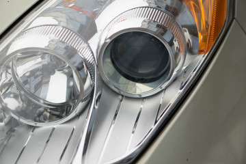 close up of car front light background