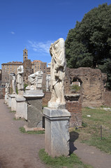 Roman statues at House of the Vestals in Forum Romanum, Rome