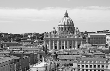 Fototapeta na wymiar Black and white image of St Peter's basilica in Vatican, Rome