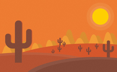Flat cartoon desert sunset landscape. Background vector 