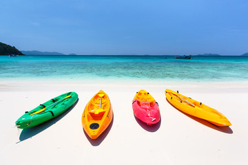 Colorful kayak on tropical island beach, Thailand
