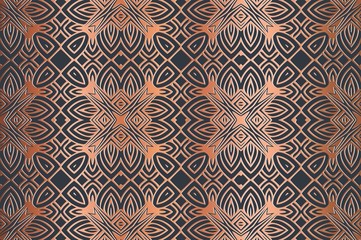 abstract geometric symmetrical pattern embossed bronze color on a dark background