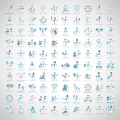 Fototapeta na wymiar Snowman Icons Set - Isolated On Gray Background.Vector Illustration,Graphic Design.Collection Of Xmas Icons.For Web,Websites,Print,Presentation Templates,Mobile Applications And Promotional Materials