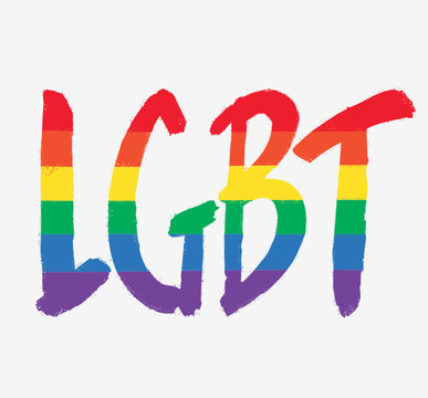  LGBT: Abbreviation for Lesbian, Gay, Bisexual, and Transgender. Rainbow color  calligraphy.
