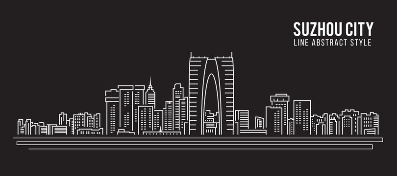 Cityscape Building Line art Vector Illustration design - Suzhou city