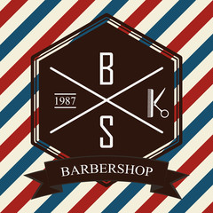 Barber shop vector vintage label, badge