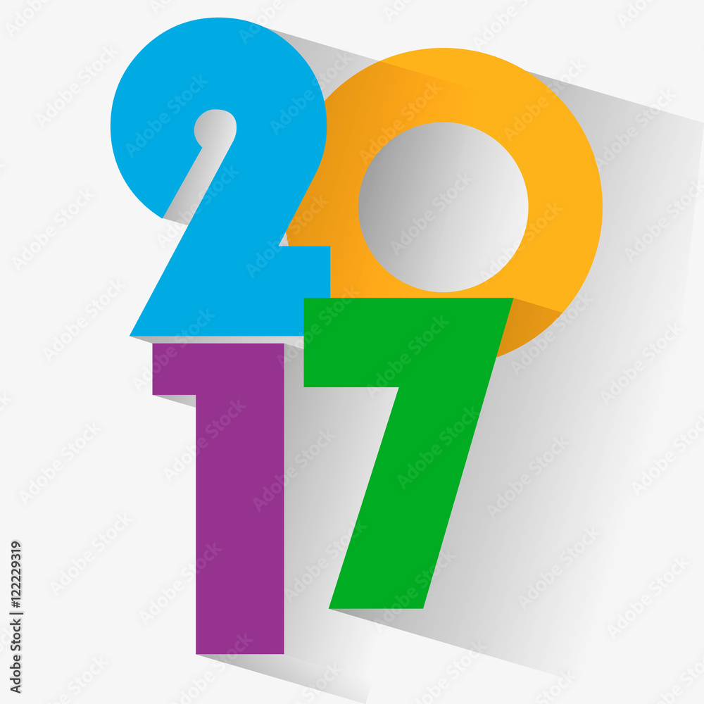 Aufkleber happy new year 2017 colorful background. calendar design typography vector illustration. paper white