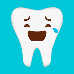 Cute Cartoon Clip Art - Tooth icon with broken and crying face on blue background
