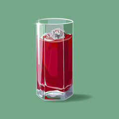 Cherry juice. A glass of cherry juice and ice. Vector