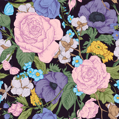 Obrazy na Szkle  Vintage kwiatowy wektor wzór z różami