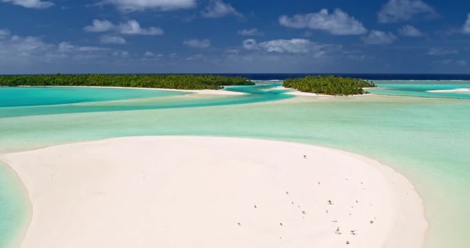 Aerial view of beautiful tropical island lagoon white sand beach in South Pacific