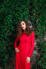 Obraz na płótnie Canvas beautiful young woman in red dress