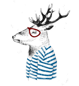 dressed up deer in hipster style