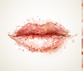 Beautiful woman pink lips formed by abstract blots