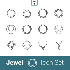 Jewel outline thin modern stylish icon set of 12 icons. Part 4 - necklaces and chains . EPS 10.
