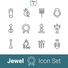Jewel outline thin modern stylish icon set of 12 icons. Part 5 - silverware and porcelain . EPS 10.