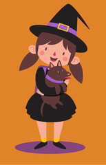 School Witch Holding her Dog