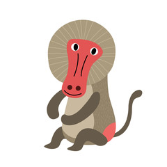 Sitting Baboon cartoon character. Isolated on white background. Vector illustration.