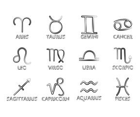 Vector set of zodiac signs. Isolated on white.