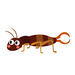 Crawling Earwig insect animal cartoon character. Isolated on white background. Vector illustration.