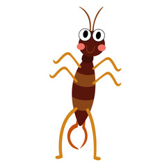Earwig standing on two legs animal cartoon character. Isolated on white background. Vector illustration.