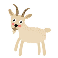 Standing Goat animal cartoon character. Isolated on white background. Vector illustration.