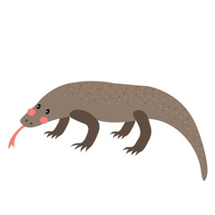 Obraz na płótnie Canvas Crawling Komodo dragon animal cartoon character. Isolated on white background. Vector illustration.