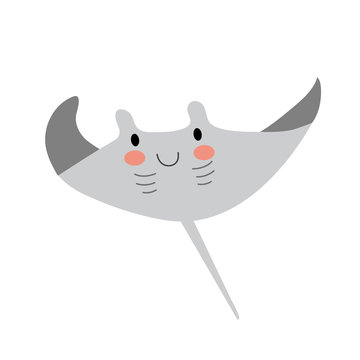 Manta ray animal cartoon character. Isolated on white background. Vector illustration.