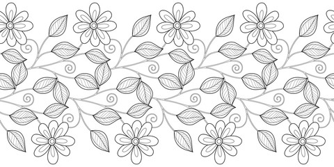 Vector Seamless Monochrome Floral Pattern