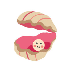 Oyster with a pearl animal cartoon character. Isolated on white background. Vector illustration.