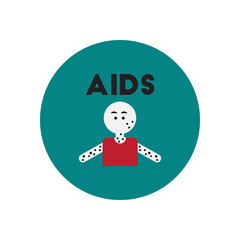 Vector icon  on  circle various symptoms of AIDS on the human
