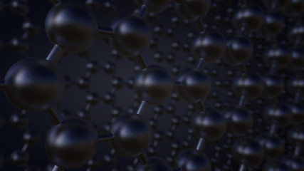 Two layers of atomic structure against dark background, shallow focus. 3d rendering